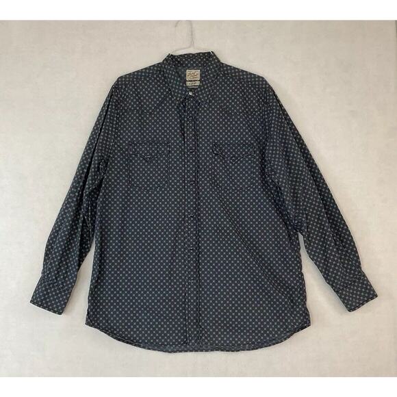 Lucky Brand Shirt Mens XL Blue Dots Western Cowboy Pearl Snap Long Sleeve - Picture 1 of 15